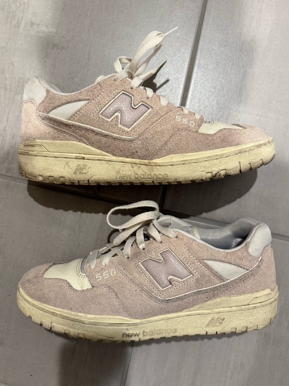 New Balance 550 Aime Leon Dore Suede Sneakers in Dusty Pink and Cream